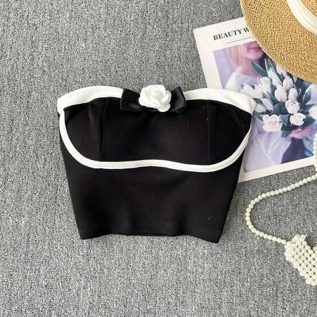 Chic Tanks Women with Built in Bra Strapless Three-dimensional Flower Camisole Ins Backless Off-shoulder Camis Summer Dropship