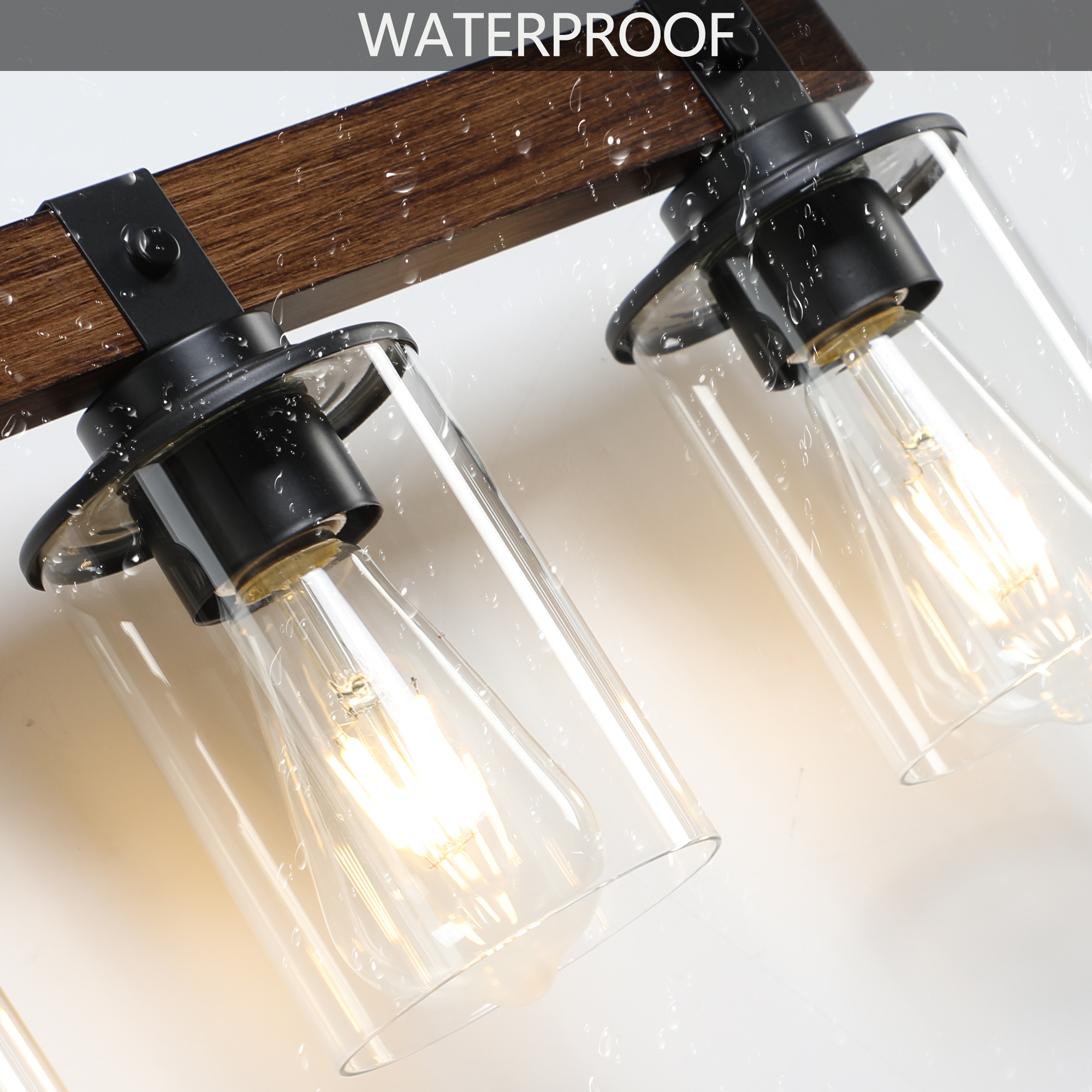 Leumius 6-Light Bathroom Vanity Light, Industrial Wall Sconce with Glass Shades and Wood Accent, Modern Farmhouse Lighting Fixture for Mirror, Bathroom, Bedroom and Hallway Walnut (No Bulbs)