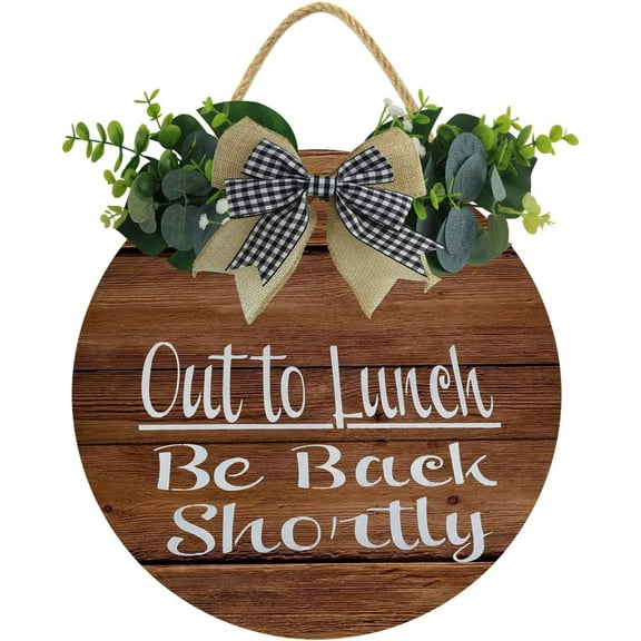 Eveokoki 12" Out To Lunch Signs For Office Desk, Out To Lunch Be Back Shortly Wood Door Sign For Dining Break Room,Food Kitchen,Office Work,Wood Sign,Business Sign