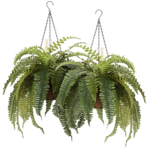 Fully Assembled Artificial Fern Hanging Basket Set of 2 – Indoor/Outdoor Use – 23 ½” L