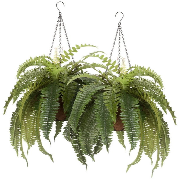 Fully Assembled Artificial Fern Hanging Basket Set of 2 Indoor