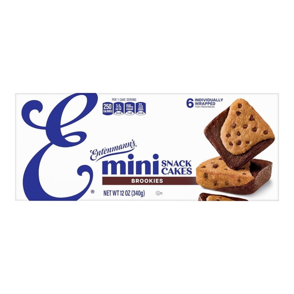 AK Entenmann's Mini Snack Cakes Brookie Mini Snack Cakes, 6 packs, Chocolate Chip Cookie Brownies 12 oz Multipack