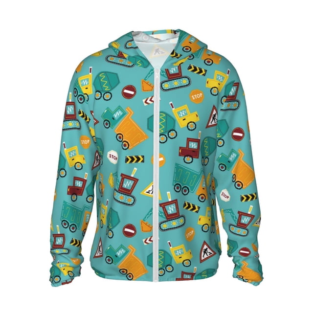 Fotbe Trucks And Excavators Chaqueta con Protección Solar UPF 50+ para Hombre y Mujer, Camisa con Capucha y Bolsillos-Medium