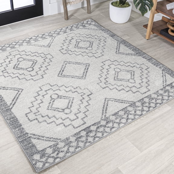 JONATHAN Y MOH200B-3SQ Amir Moroccan Beni Souk Cream/Gray 3' Square Area Rug