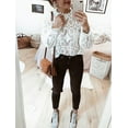 thumbnail image 6 of Womens Fashion Lace Hollow Slim Blouses Long Sleeve White Shirt Tops Stylish White S, 6 of 6