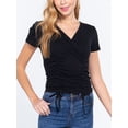 thumbnail image 5 of FashionMille Women's Short Sleeve V Neck Ribbed Sexy Front Shirred Crop Top Tee, 5 of 5