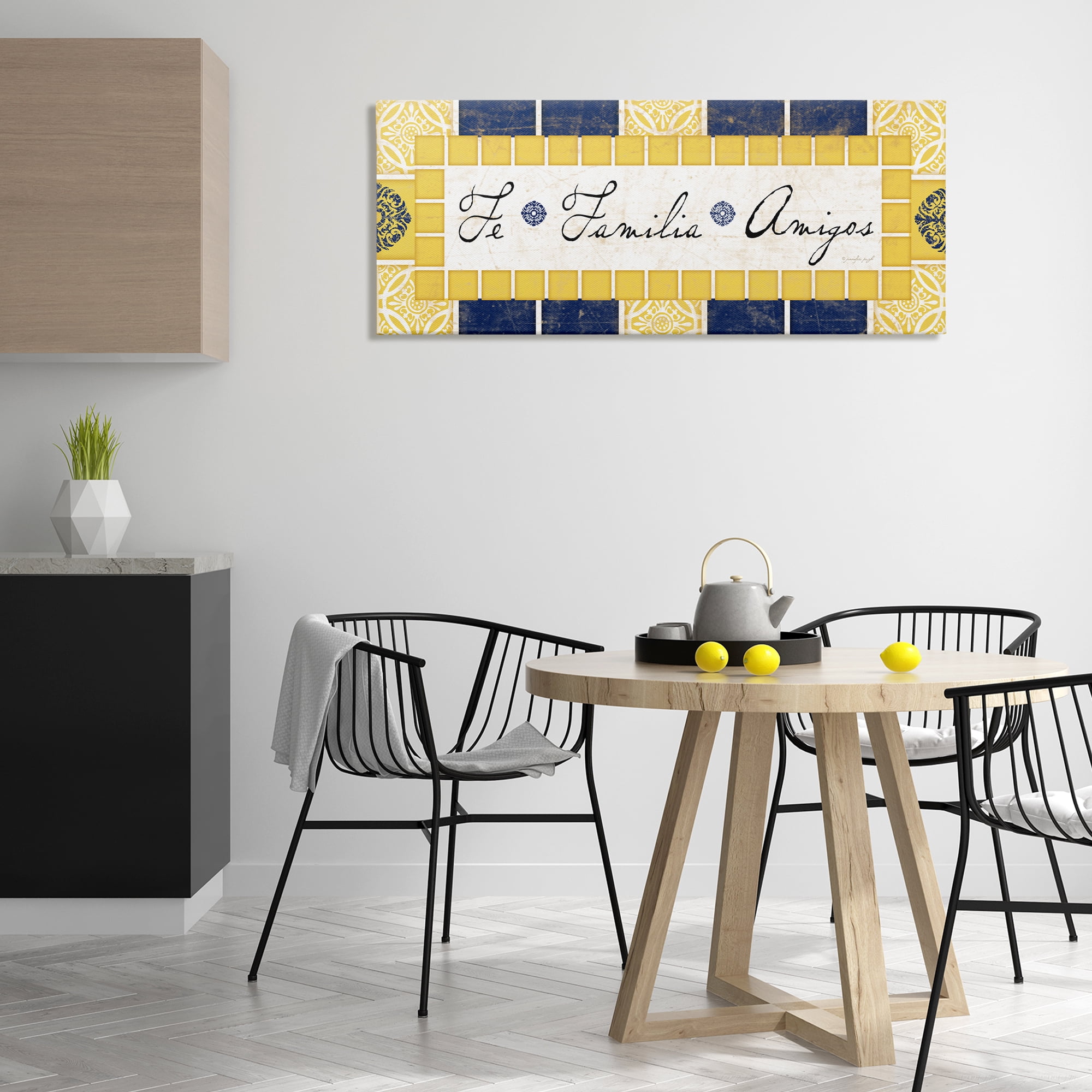 Stupell Industries Fe, Familia y Amigos Inspirational Quotes & Sayings Painting Wrapped Canvas Art Print Wall Art, 48 x 20