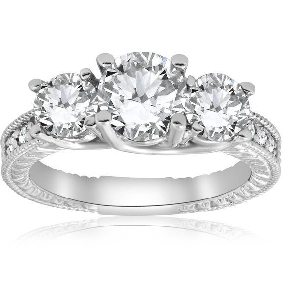 Pompeii 2 1/2ct Vintage 3-Stone Lab Grown Diamond Engagement Ring 14K White Gold