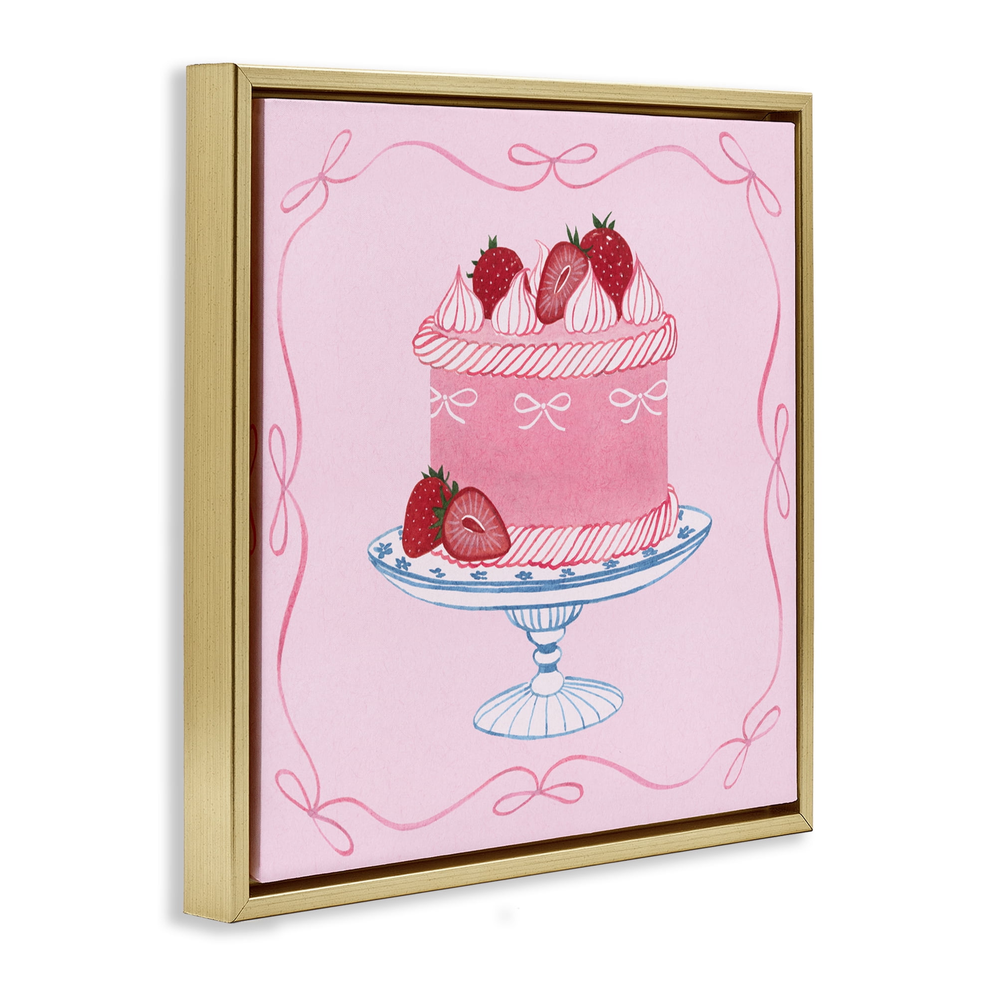 Stupell Industries Pink Strawberry Cake Gold Framed Floater Canvas Wall Art, design by Grace Popp