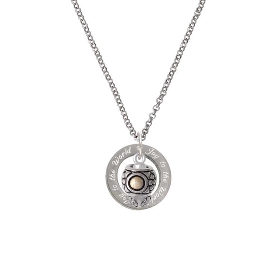 Silvertone Pattern with 2 Goldtone Bullets Spinners Joy to the World Affirmation Ring Necklace