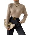 thumbnail image 2 of Sweater for Women High Neck Ribbed Knit Sweater Trendy Clothes Khaki L, 2 of 10