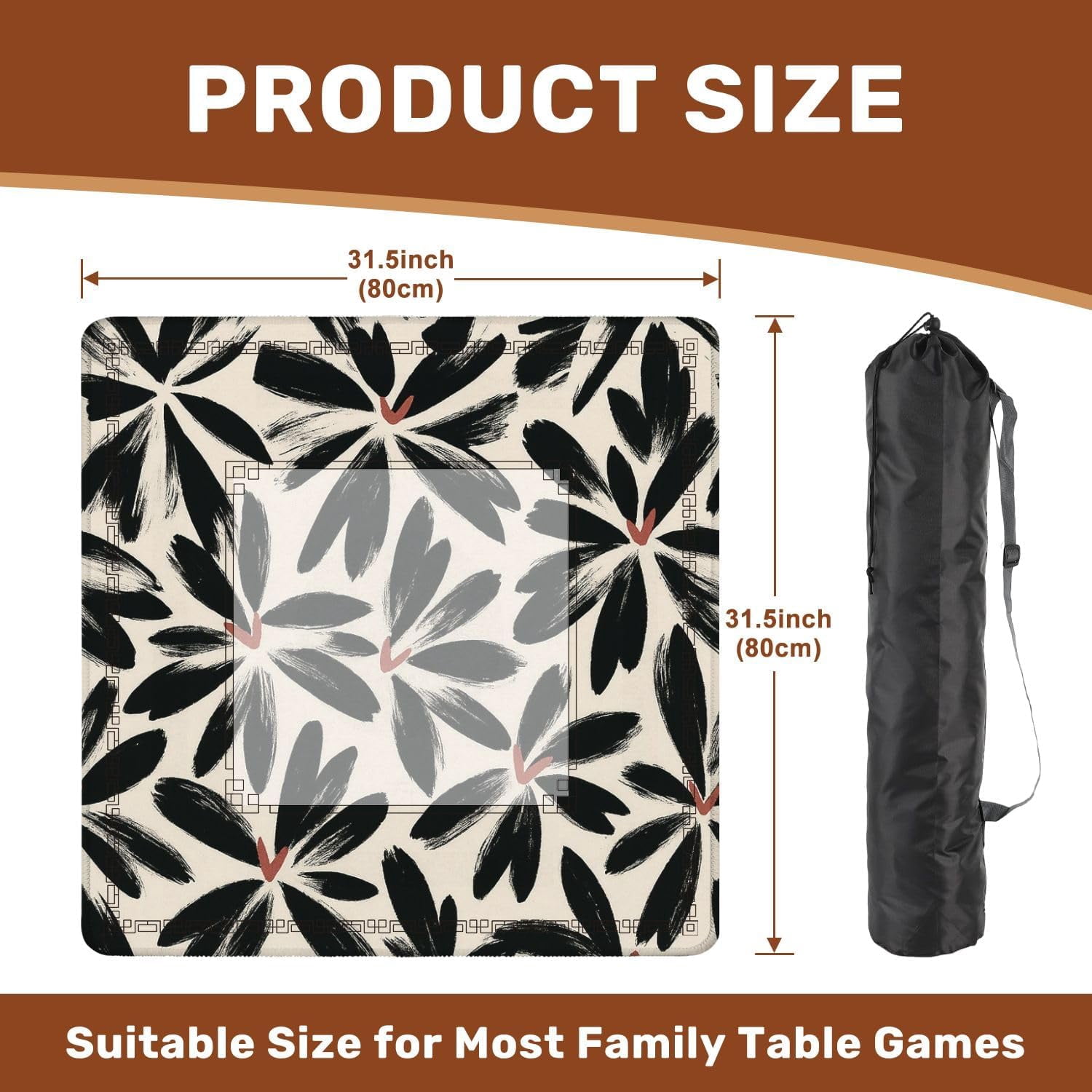 Mahjong Mat 31.5" x 31.5" Floral Brush Strokes Seamless Design for Fashion Textiles Graphics Non-Slip Noise Reduction Mahjong Tiles Table Cover for Dominoes Poker Card Board and Tile Games
