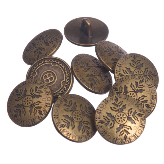 Mibo 10pcs Zinc Die Cast Metal Shank Button - Scandinavian Leaf Pattern - 24L(15mm) - Antique Brass