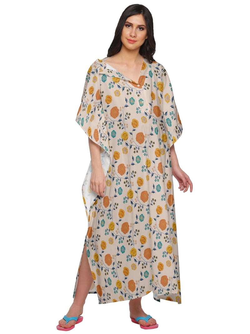 Moomaya Women Cotton Maternity Kimono Kaftan Long Maxi Dress Clothing, Women's, Size: 2XL, Beige