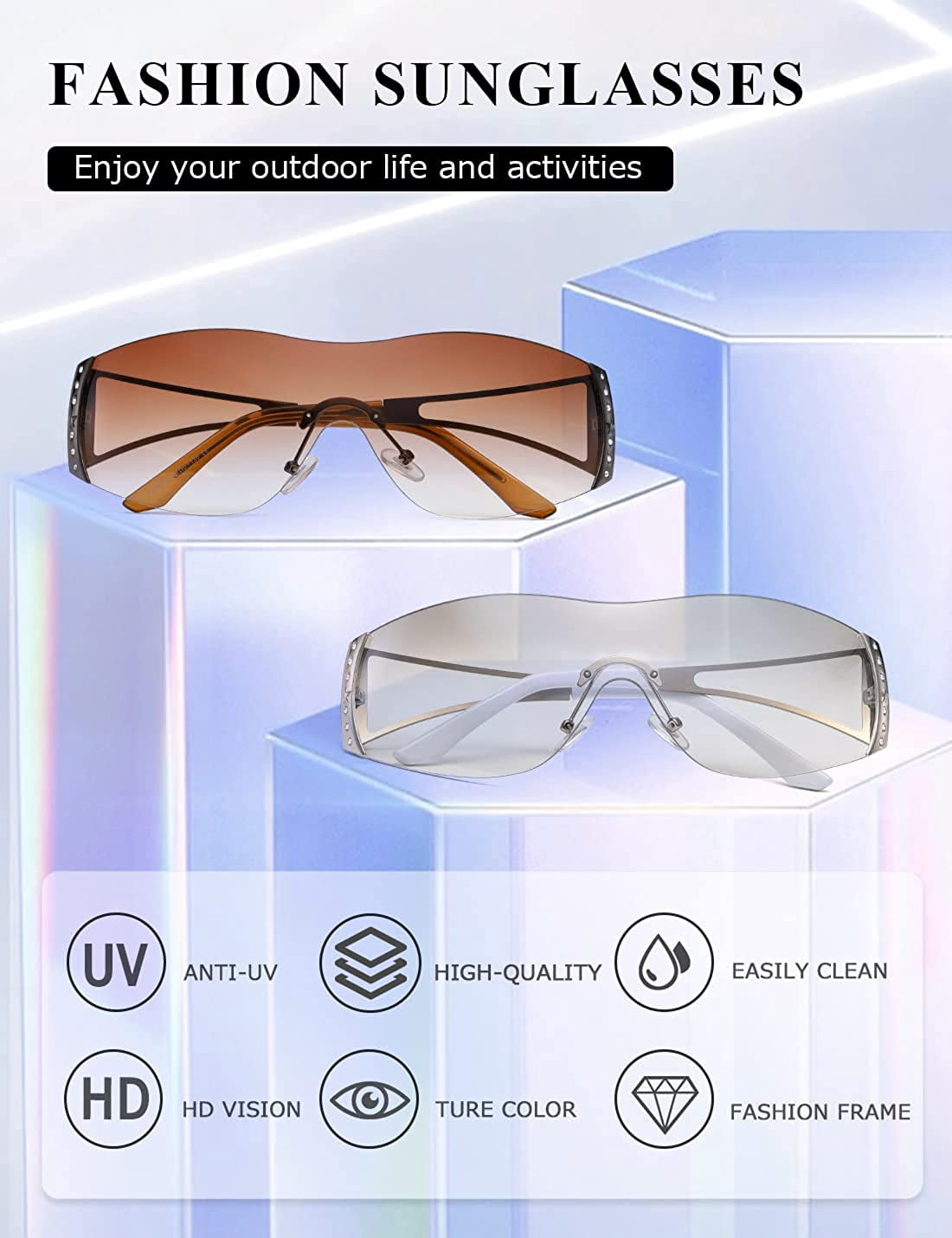 Wrap Around Y2K Sunglasses for Women Men Shield Flat Top  display picture 3