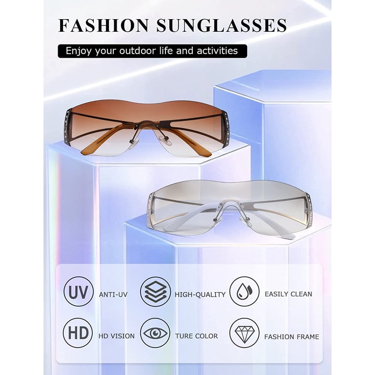 Wrap Around Y2K Sunglasses for Women Men Shield Flat Top  display picture 3