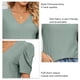 thumbnail image 4 of Camiseta elegante y elegante de color puro con cuello en V y manga corta informal para mujer, color verde guisante L, 4 of 5