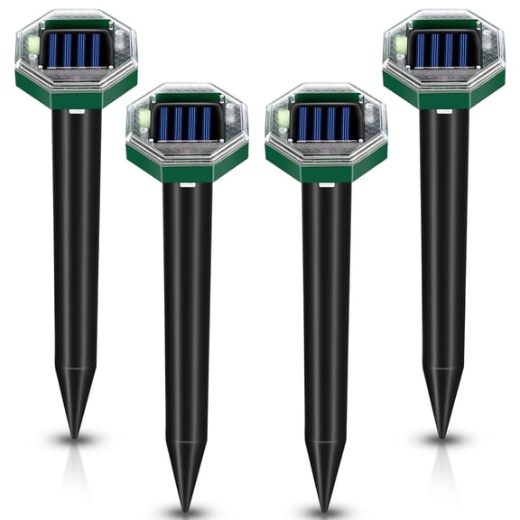 LEOFI Solar Mole Repellent,4 Pack Outdoor Gopher Repellent Ultrasonic Mole Repellent Stakes Waterproof Sonic Mole Spikes for Garden Yard Home Use,Get Rid of Moles Groundhog Snake Repellent