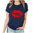 thumbnail image 1 of RKSTN Hauts pour Femmes 2024 Printemps Été à Imprimé Graphique Col Rond Manches Courtes Hauts Saint-Valentin Couleur Unie Décontracté Coupe Ample Blouse Hauts, 1 of 4