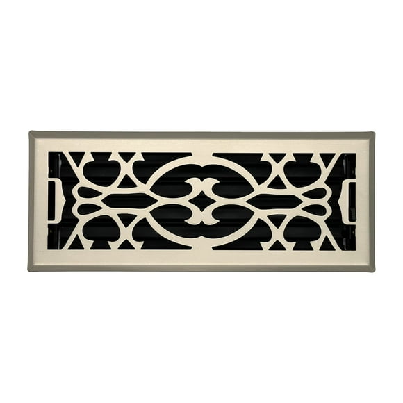 Hartford Ventilation Floor Register 4” x 12” - Victorian Vent Cover for Home - Heavy Duty Metal Design with Scratch Resistant Finish - Smooth Glide Damper (1, Brushed Nickel)