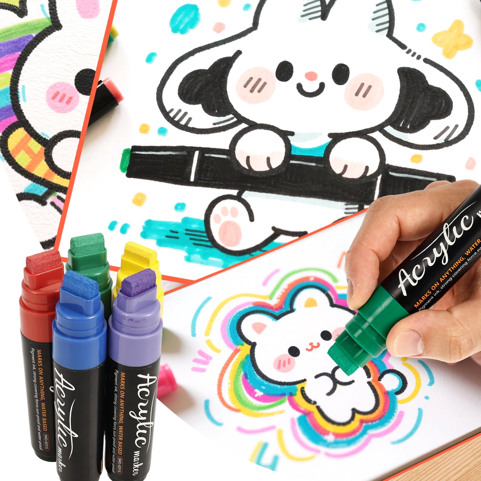 10 Pcs Acrylic Paint Marker 10 Colors Long Lasting Jumbo Poster Marker with 3 in 1 Tip Design for Artist Teenager Art Student Adult