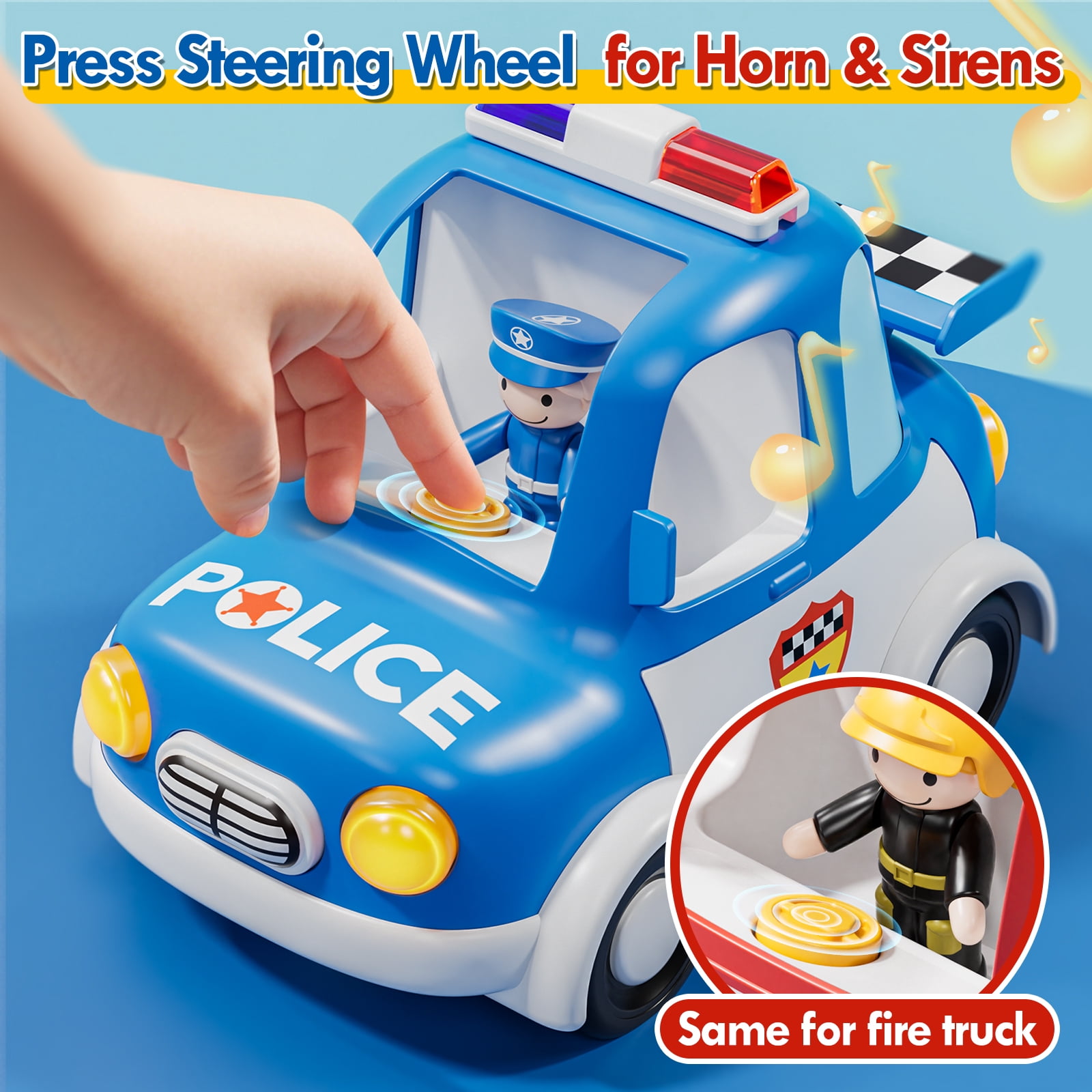 Toys for 2 Year Old Boys Toys, 2 Rechargeable Remote Control Car for Toddler, Kids Toys Age 2 3 4 5, Police Car and Fire Car with LED Lights & Music, Gifts for Toddler Boys 18+ Months