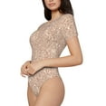 thumbnail image 2 of The Xecao Beige Sparkling Glitter Women's Crew Neck Body Suit, a short-sleeved bodysuit and basic swimsuit, both comfort and style for dating and daily life, 2 of 9