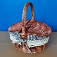 thumbnail image 6 of Visland Handwoven Rattan Outdoor Picnic Camping Storage Basket Shopping Holder with Lid Wicker Camping Picnic Basket with Double Lids, 6 of 7
