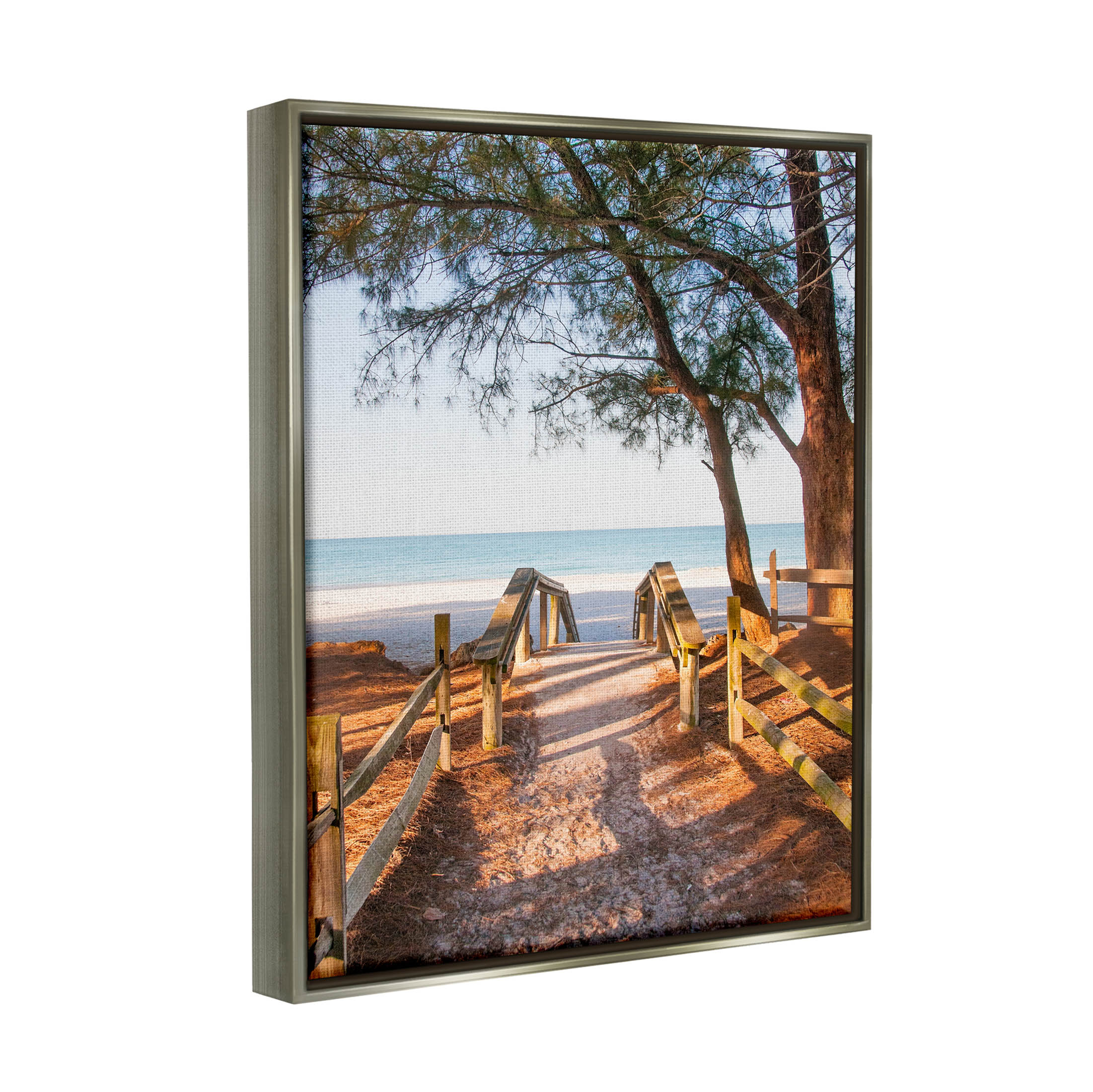 Stupell Industries Relaxing Beach Walkway Coastal Path Photograph Luster Gray Floating Framed Canvas Print Wall Art, Design by Mary Lou Photography