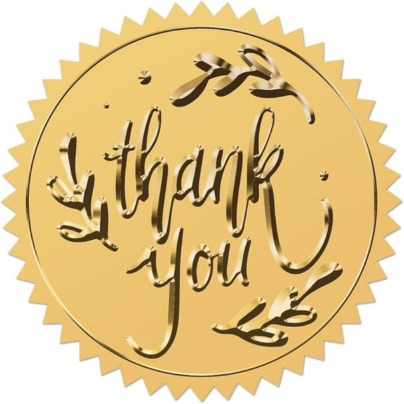 Thank You Gold Foil Embossed Stickers Wedding 2" Olive Leaf Self Adhesive Envelopes Seals Round Labels for DIY