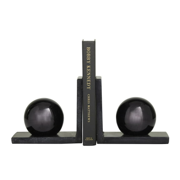 CosmoLiving by Cosmopolitan 7" Orb 7 lbs Black Marble Bookends (Set of 2)