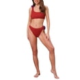 thumbnail image 2 of Conjuntos de bikini de una sola manga con flores en 3D para mujer, traje de baño asimétrico de 2 piezas, pequeño rojo, 2 of 5