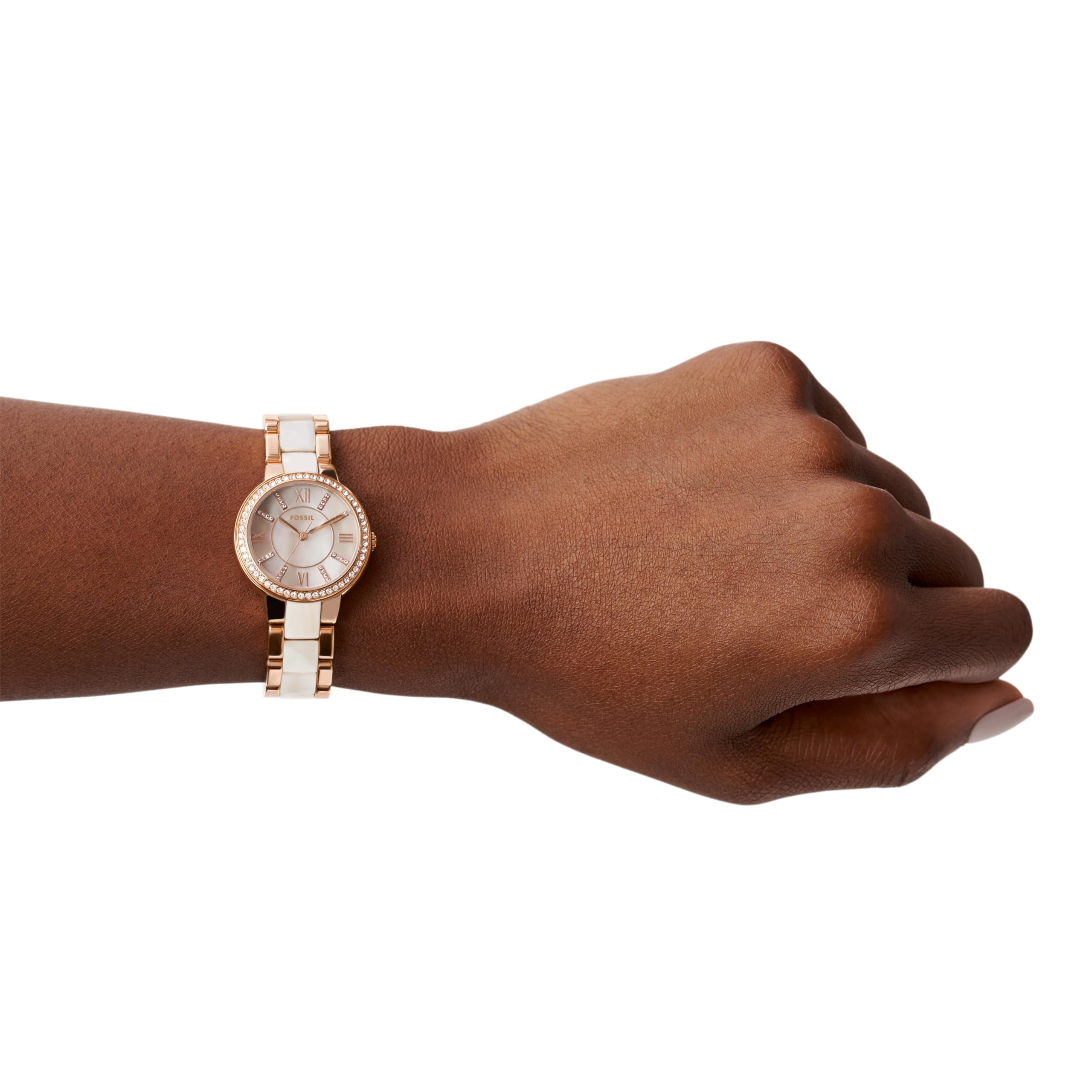 Fossil Womens Watch Virginia Rose Gold Tone Stainless Steel Crystal ES3284 30mm Fossil Virginia 30mm Steel Rose Gold-Tone White MOP Dial  main image 3