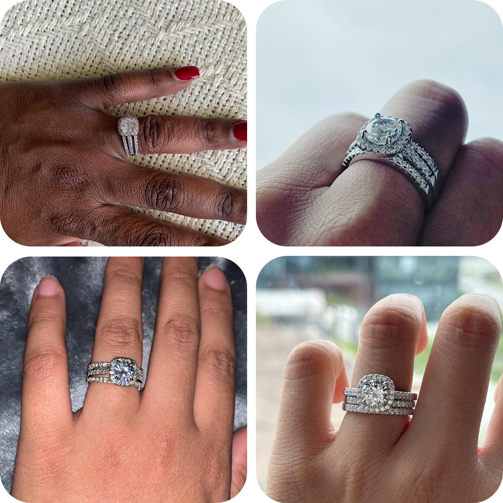 SFTING Wedding Ring Set for Women 3Pcs 925 Sterling Silver 5A Cubic Zirconia Bridal Sets Engagement Promise Eternity Ring for Women Size 5