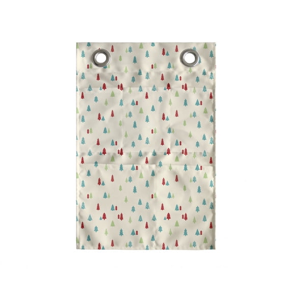 Trees Hanging Pocket Organizer, Repeating Pattern of Small Pines Botanical Seasonal, Printed Polyester Storage Bag with Pockets, 14" x 20", Champagne Multicolor
