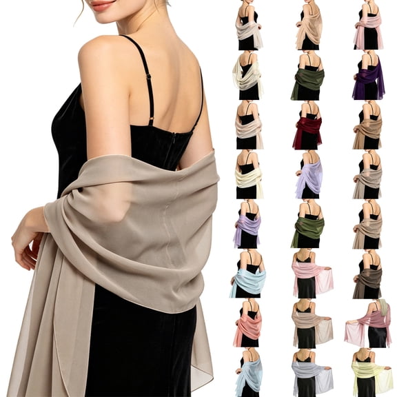 Sewkxo Chiffon Shawl Wraps for Women Evening Dresses Elegant Soft Sheer Shawls for formal dressy Bride Wedding,Brown One Size