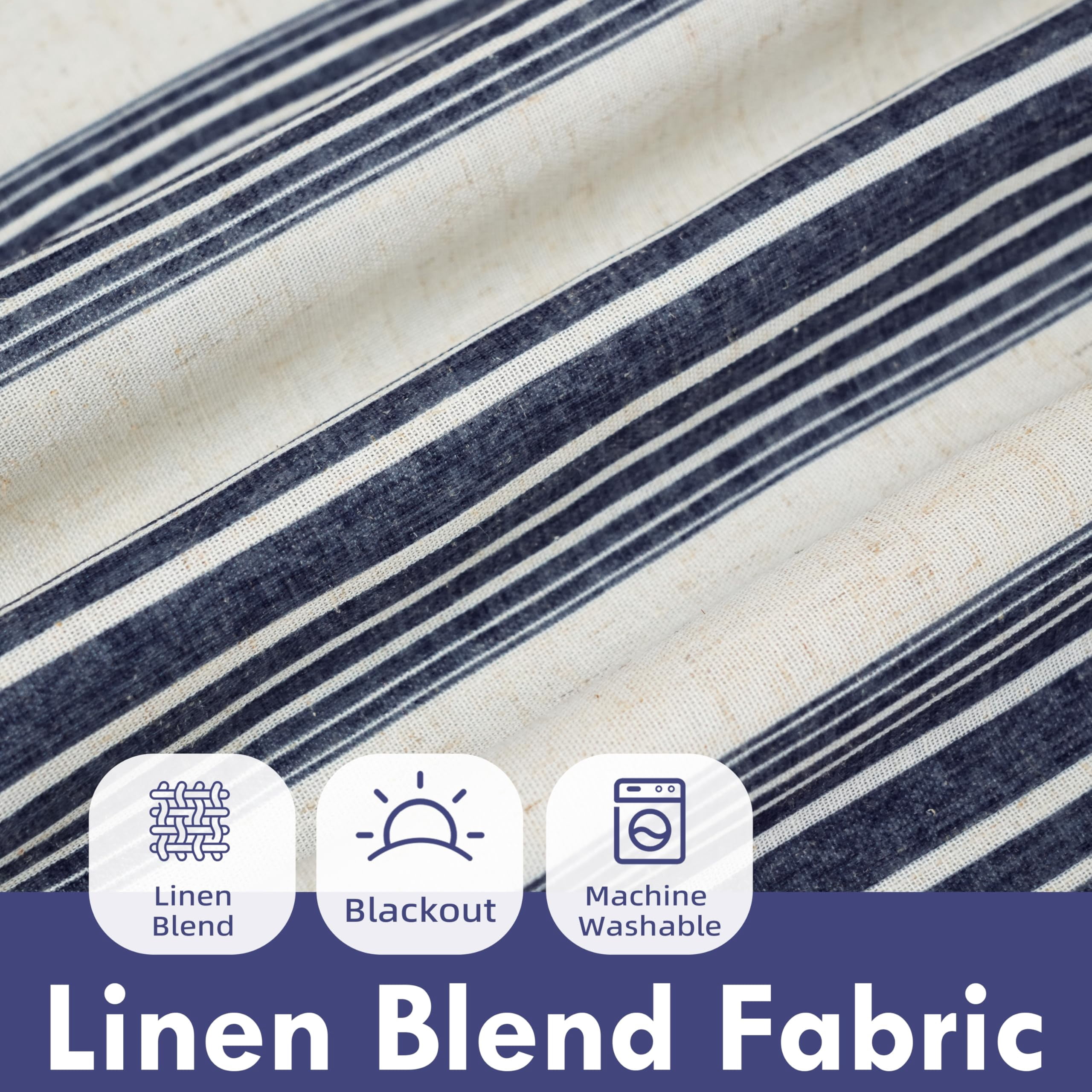 DriftAway Chris Linen Lined Valance Double Layer Thermal Insulated Room Darkening Blackout Valances 3 Inch Rod Pocket Vertical Striped Kitchen Valance for Bathroom 52 Inch by 14 Inch Ivory Dark Blue