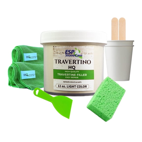 ESP Stone Care Travertino HQ Light Repair Kit – Travertine Hole & Crack Filler with Tools