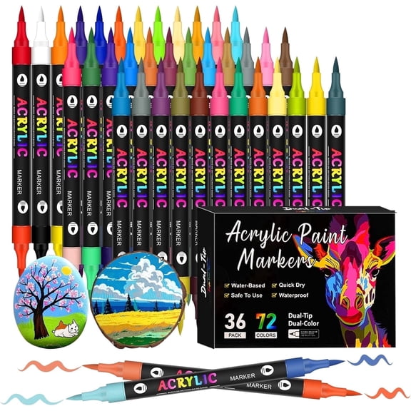 Dual Tip Acrylic Paint Markers,72 Colors  Acrylic Paint Pens for Rock Painting, Stone, Ceramic, Glass, Wood, Canvas, DIY Crafts for Kids Adults