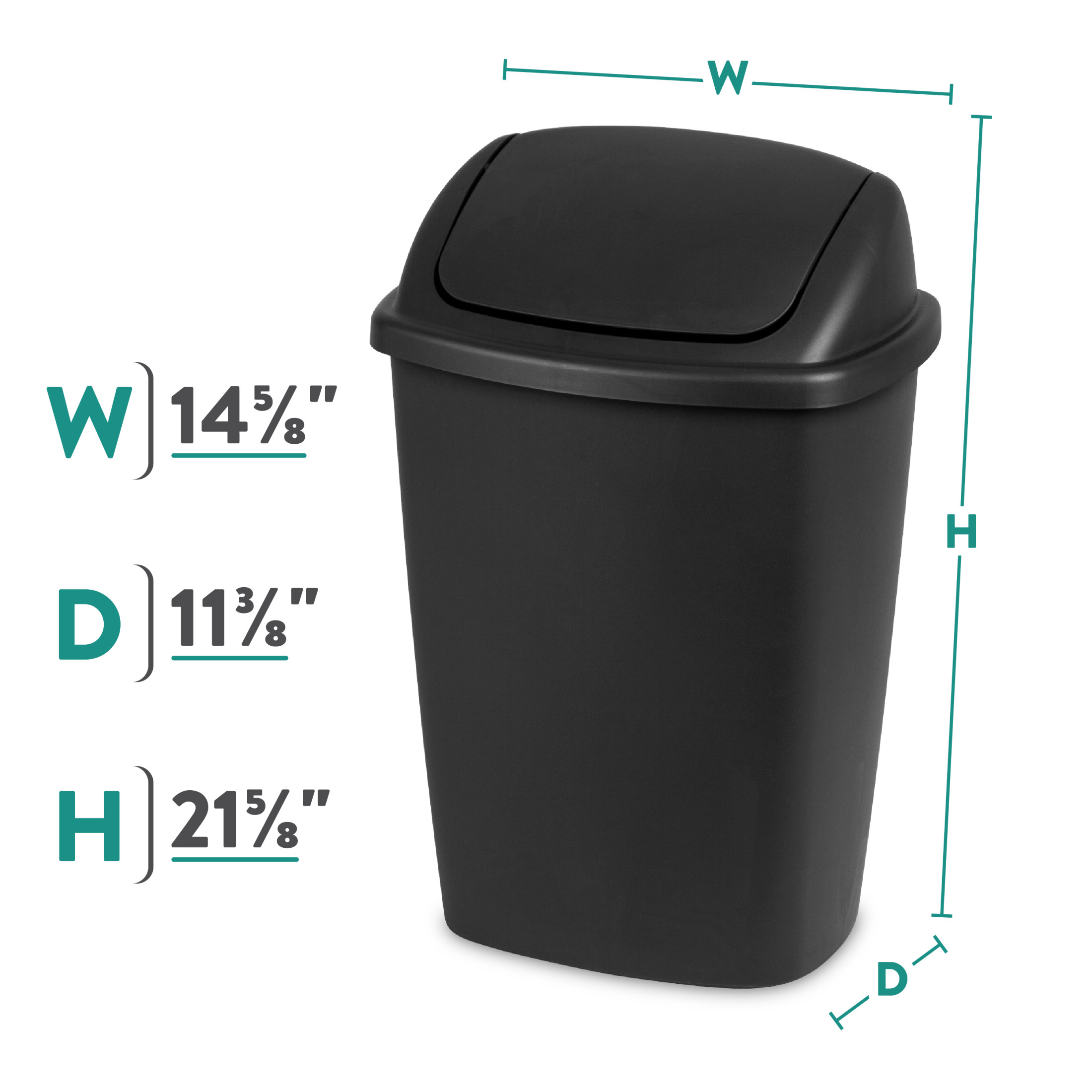 Sterilite Kitchen Trash Can, 7.5 Gallon, Swing Top Lid, Black photo 2