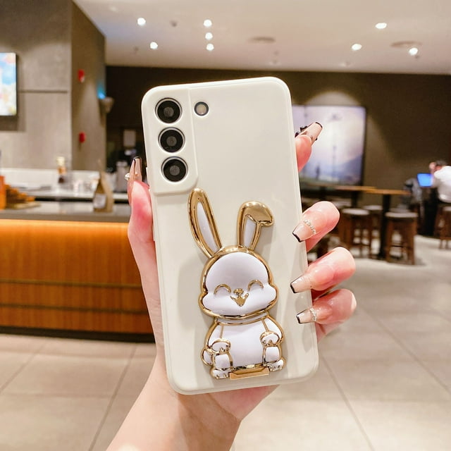 Elevate Your Phone with a Cute Rabbit Stand & Soft Silicone TPU Phone Holder: Protective Case for Samsung Galaxy S23/S22/S21/Plus/Ultra/FE
