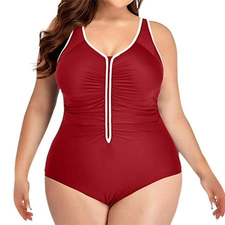 Yoodem One Piece Swimsuit Women Tummy Control Bikini High Waist Bikini Women 1 Piece Zipper Swimsuits Ruched Bathing Suit Push Up Swimwear Red Swimsuit Women One Piece Body Suits for Womens Wine 5XL