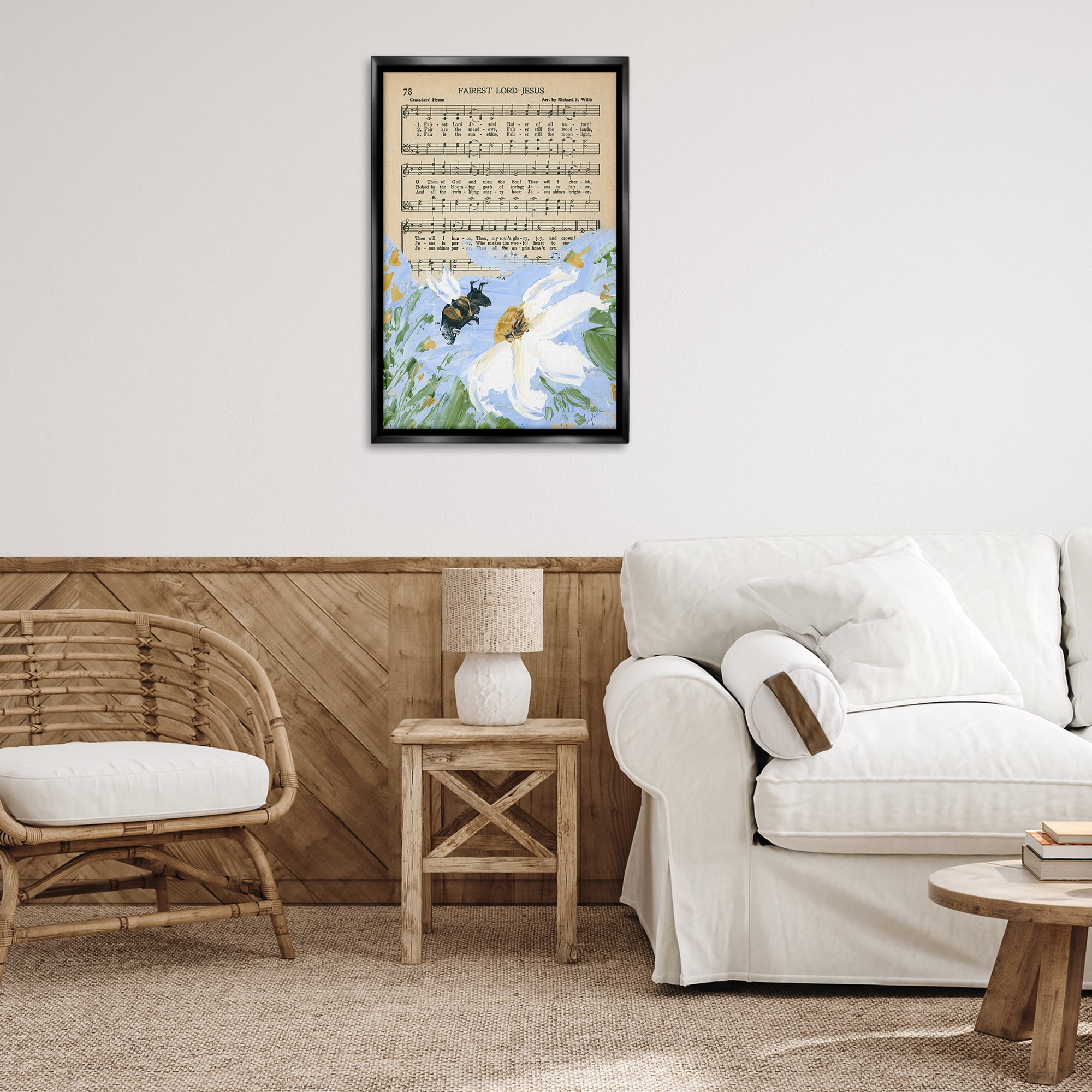 Stupell Industries Floral Music Hymn Religious Painting Black Floater Framed Canvas Art Print Wall Art, 21 x 31