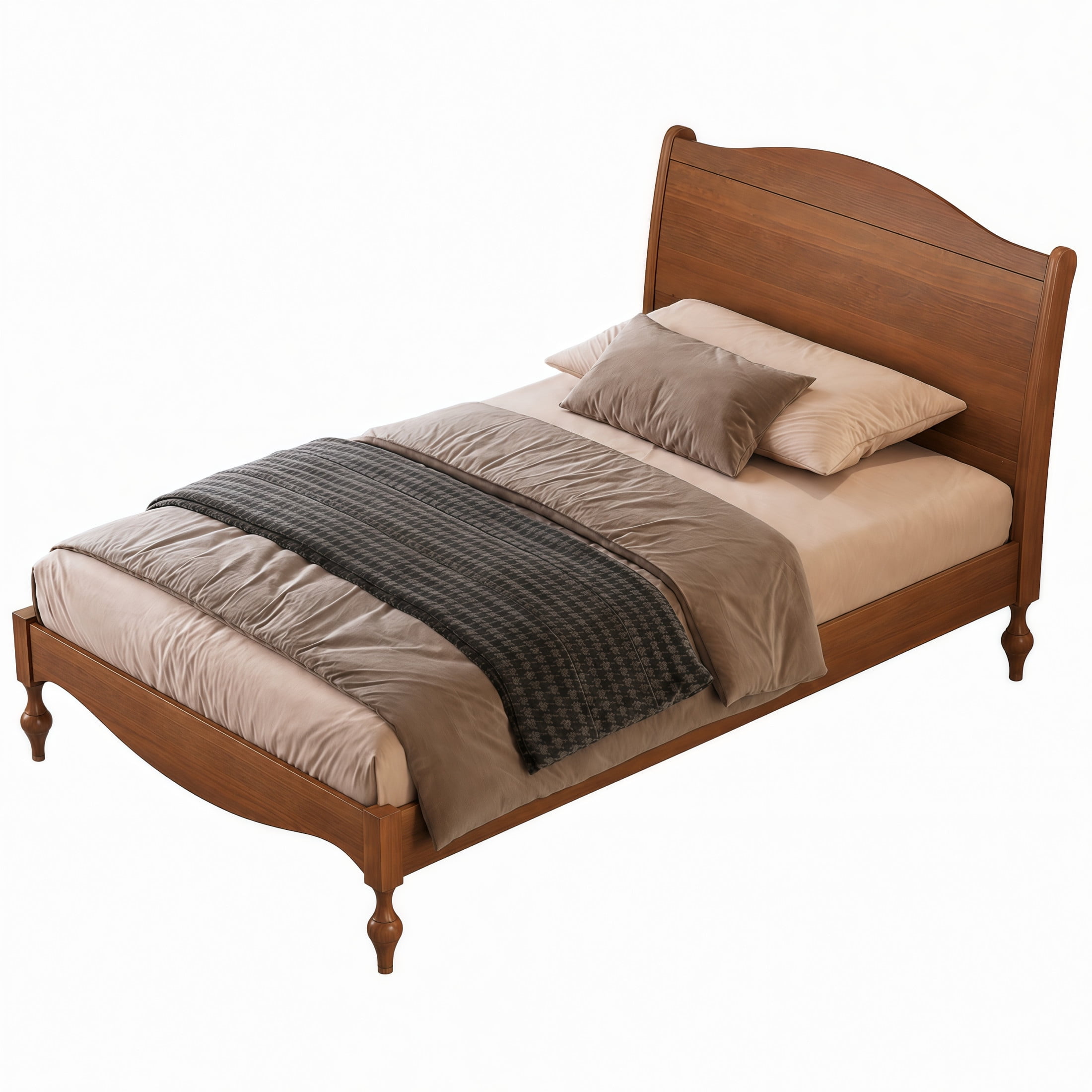 Noble House Carola Full Wooden Platform Bed Frame, Traditional Arched Headboard Vintage Design, Light Walnut