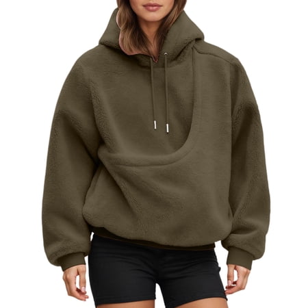Women Pet Pouch Hoodie Oversized Sweatshirt with Front Carry Pocket Bronze XL