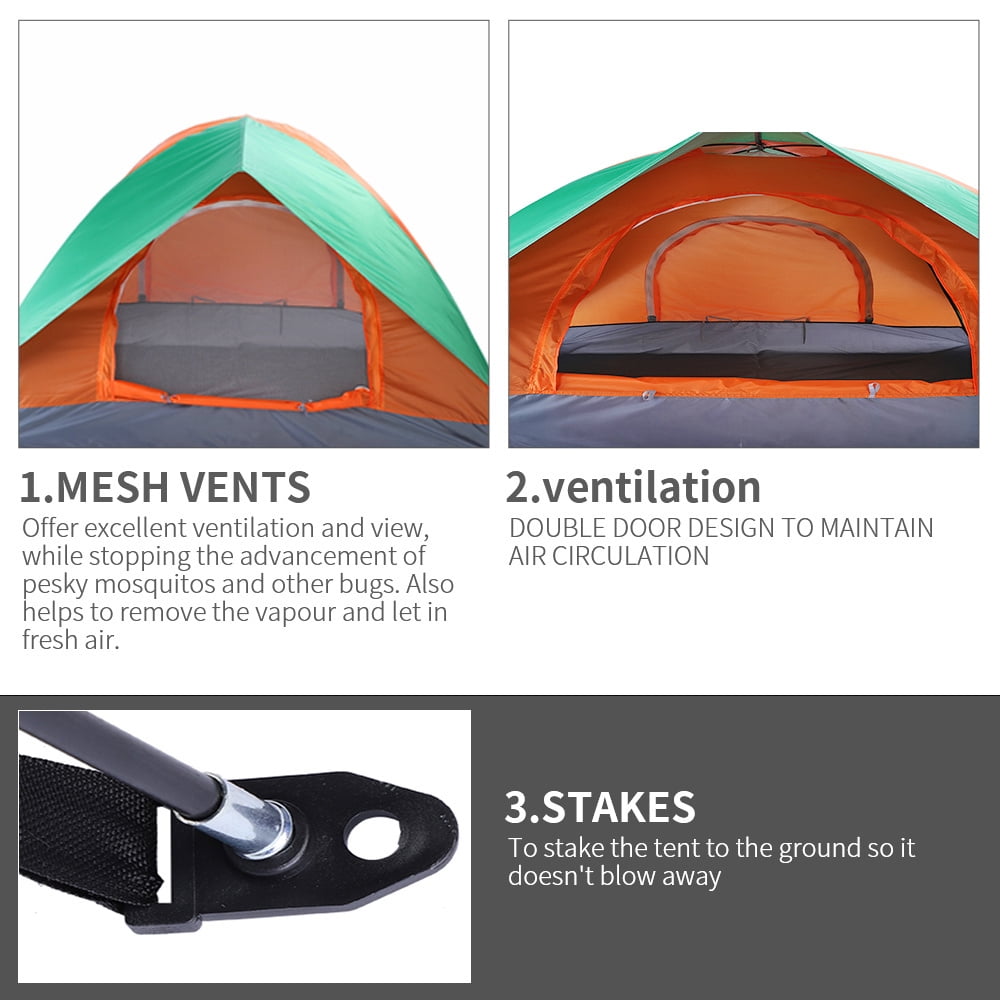 Tcbosik Camping Tent, 2 Person Dome Tent with Rainfly Over and Poles, Outdoor Tent for Camping Festivals Backyard Patio, Orange & Green