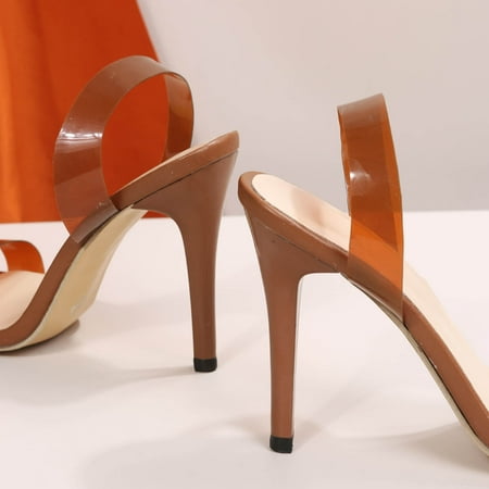 

Aayomet Summer Pointed Ladies Toe Fashion Transparent High Sandals Thin Heel Women s high Womens High Heel Boots Calf High Brown 8.5