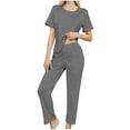 thumbnail image 4 of Posijego Womens 3 Piece Pajama Sets Short Sleeve Tops Shorts Matching Pants Sleepwear Loungewear Outfits, 4 of 9