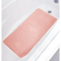 Peach Pink Non-Slip Foam Bathtub Shower Mat With Suction Cups - 36" x 17"