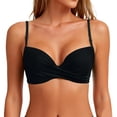 thumbnail image 2 of Women's Twist Front V Neck Bikini Top Padded Adjustable Spaghetti Straps Bathing Suit Tops Only Black XL, 2 of 5